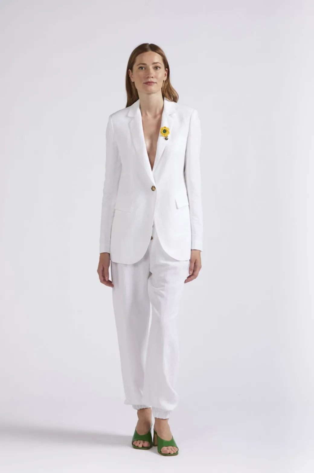 giacca monopetto in misto lino bianco