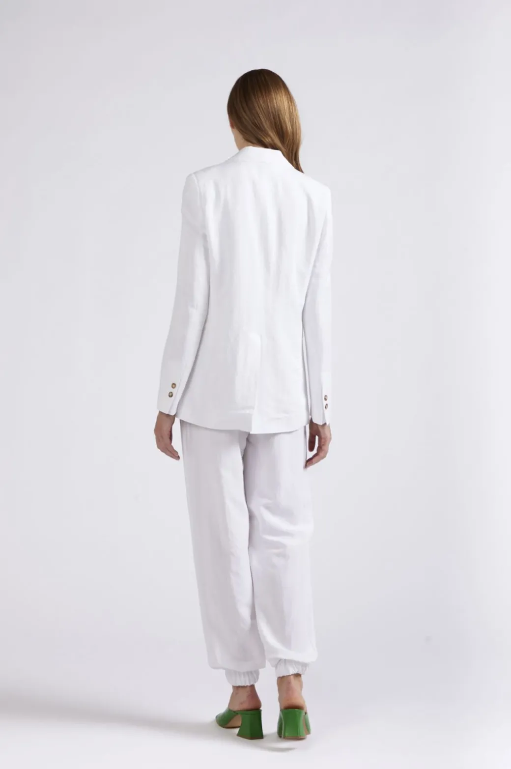 giacca monopetto in misto lino bianco