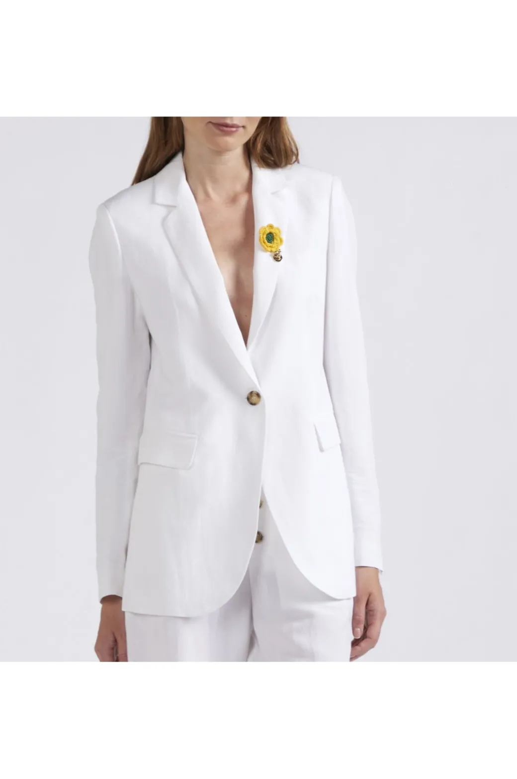 giacca monopetto in misto lino bianco