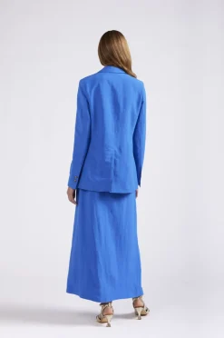 giacca monopetto in misto lino bluette