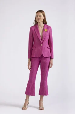 giacca monopetto in simil denim fuxia