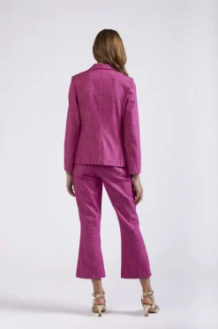 giacca monopetto in simil denim fuxia