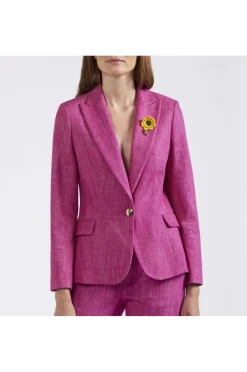 giacca monopetto in simil denim fuxia