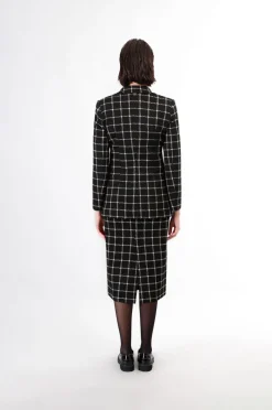 giacca  monopetto tessuto jacquard quadro multinero