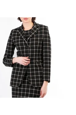 giacca  monopetto tessuto jacquard quadro multinero