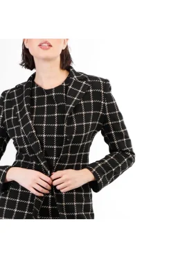 giacca  monopetto tessuto jacquard quadro multinero