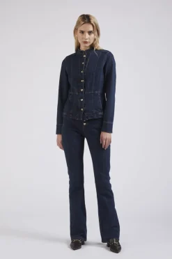 giacca slim in denim blu medio scuro