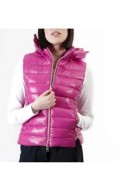 gilet imbottito tessuto lucido fuxia