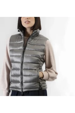 gilet imbottito tessuto lucido piombo