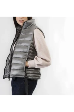 gilet imbottito tessuto lucido piombo