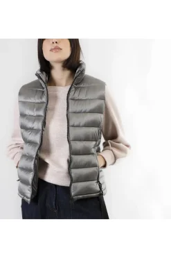 gilet imbottito tessuto lucido piombo