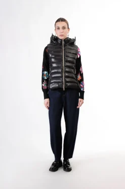 gilet imbottito tessuto lucido nero