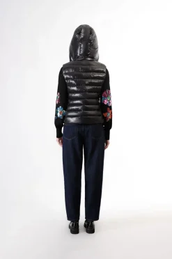 gilet imbottito tessuto lucido nero