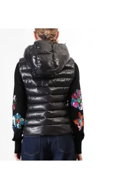 gilet imbottito tessuto lucido nero