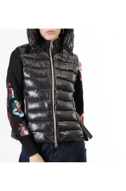 gilet imbottito tessuto lucido nero