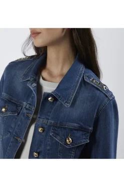 giubbino denim con placchette blu medio