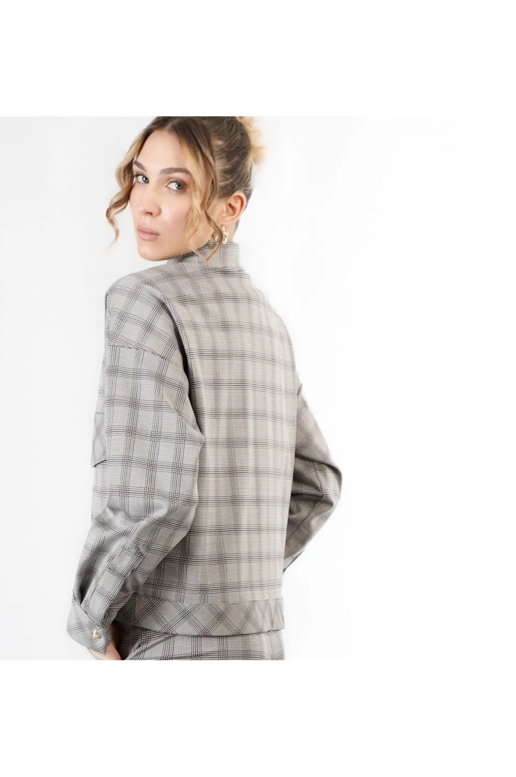 giubbino tipo bomber tessuto elasticizzato principe di galles