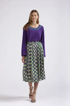 gonna a ruota in tessuto stampato geometrico