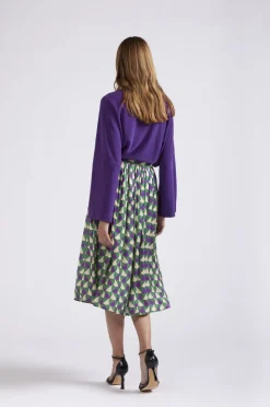 gonna a ruota in tessuto stampato geometrico