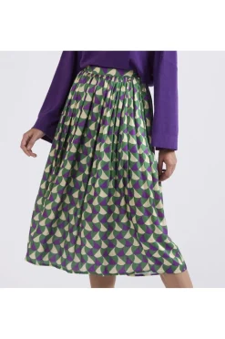 gonna a ruota in tessuto stampato geometrico