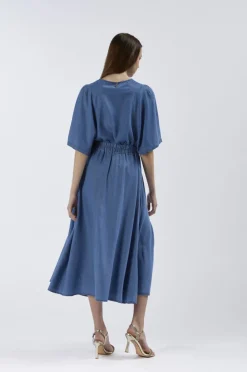 gonna ampia in tencel denim blu medio