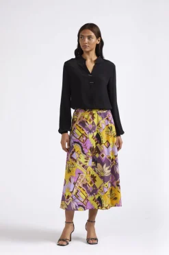 gonna con elastico in tessuto stampato etnica multicolor