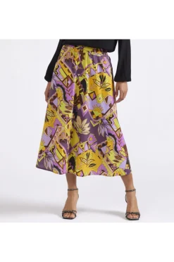 gonna con elastico in tessuto stampato etnica multicolor