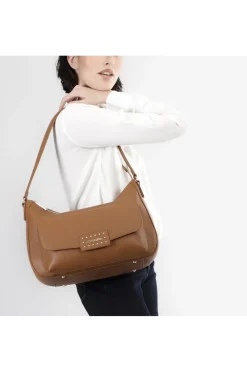 hobo in materiale granoso ed effetto suede sul quadrante davanti, dettaglio nodi cuoio