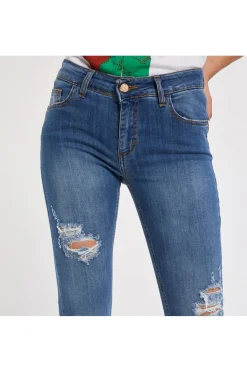 jeans audrey slim con abrasioni blu medio