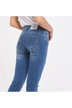 jeans audrey slim con abrasioni blu medio