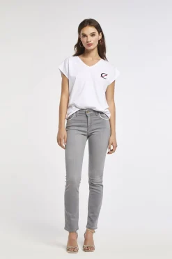 jeans audrey slim in tela superstretch con strass light grey