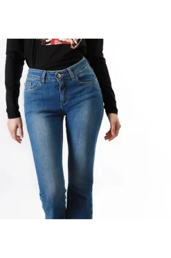 jeans denim cropped flare blu medio