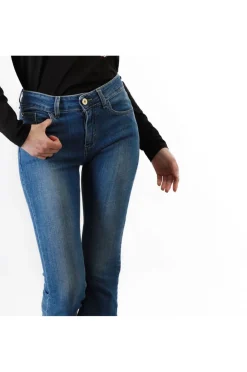 jeans denim cropped flare blu medio