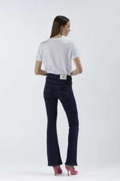 jeans denim flare con bottoniera indaco