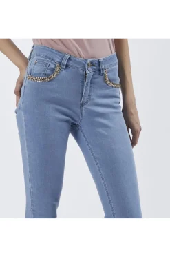 jeans denim skinny con applicazione catena gioiello sky