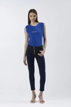 jeans denim skinny con bottoniera indaco