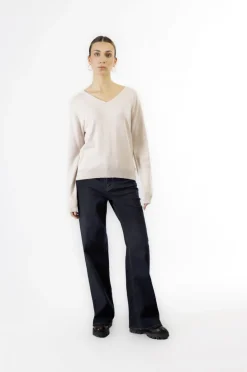 maglia  basic scollo a "v" avorio