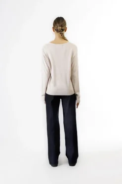 maglia  basic scollo a "v" avorio