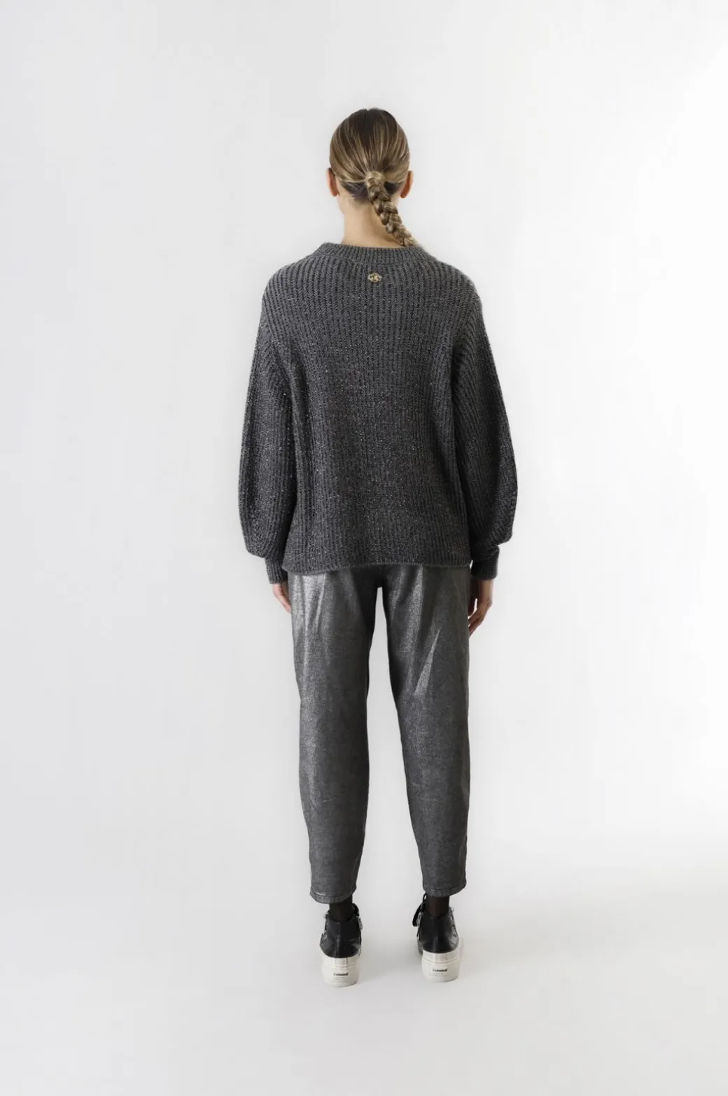 maglia collo a ciclista  con lurex fumo