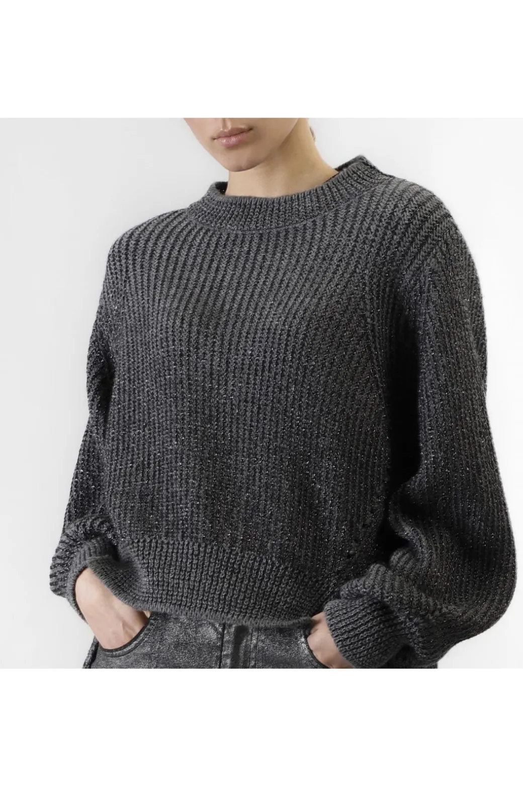 maglia collo a ciclista  con lurex fumo