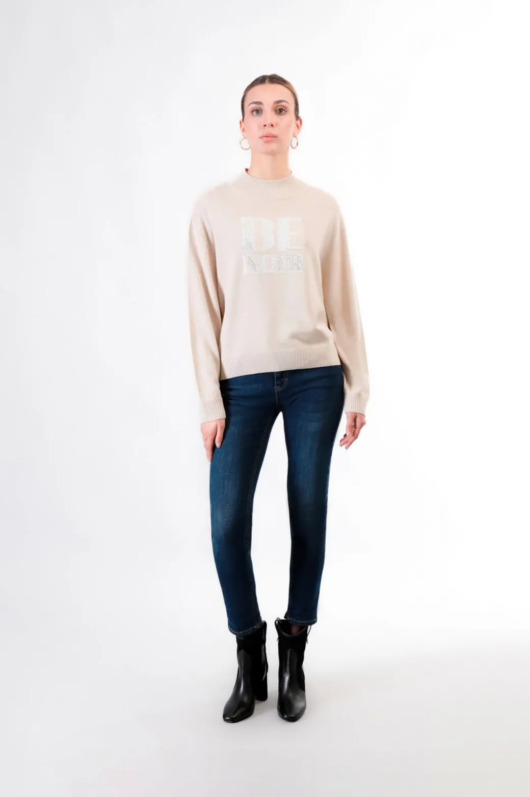 maglia collo a ciclista con logo "be noir" burro