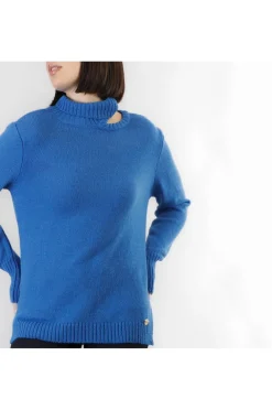 maglia collo alto con oblò cobalto