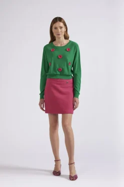 maglia con fiori crochet verde