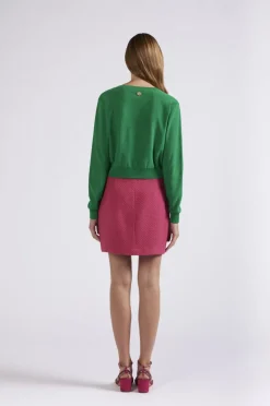 maglia con fiori crochet verde