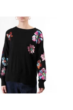 maglia con ricamo pailettes nero