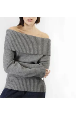 maglia con scollo a barca fumo