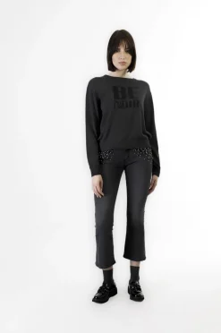 maglia girocollo con logo "be noir" antracite