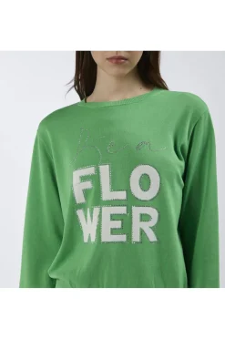 maglia girocollo con scritta "be a flower" menta