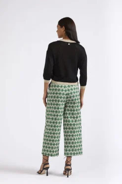 maglia girocollo in lurex con motivo traforo nero