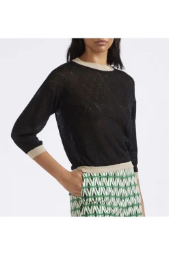 maglia girocollo in lurex con motivo traforo nero